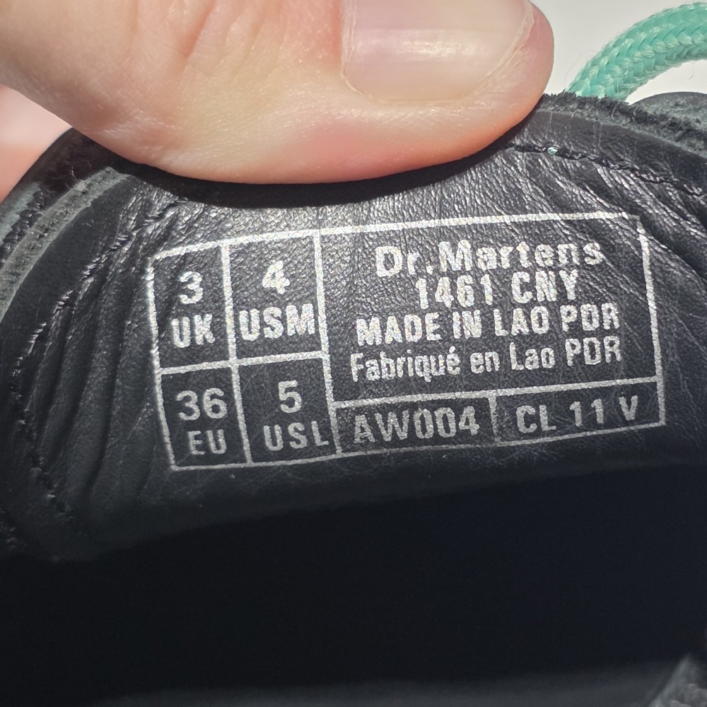 Dr. Martens 1461 Black/Green Leather Lace-Up Shoes Green Laces - Picture 13 of 14